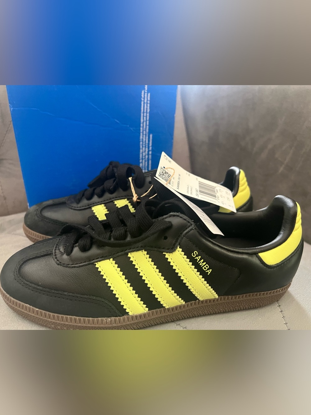 New adidas women OG Samba Sneaker in Black and fluorescent green